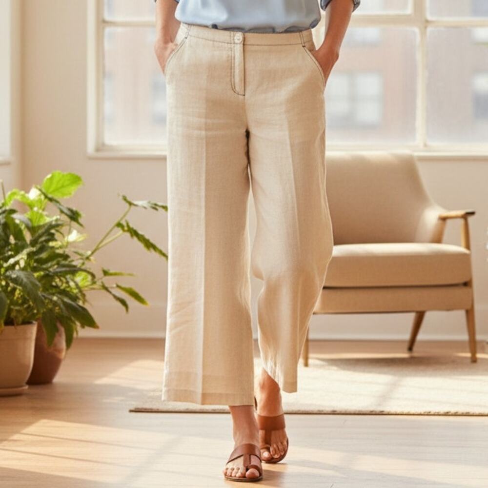 Martha B White Linen Capri Pants Womens 10 Coastal Grandmother Lined